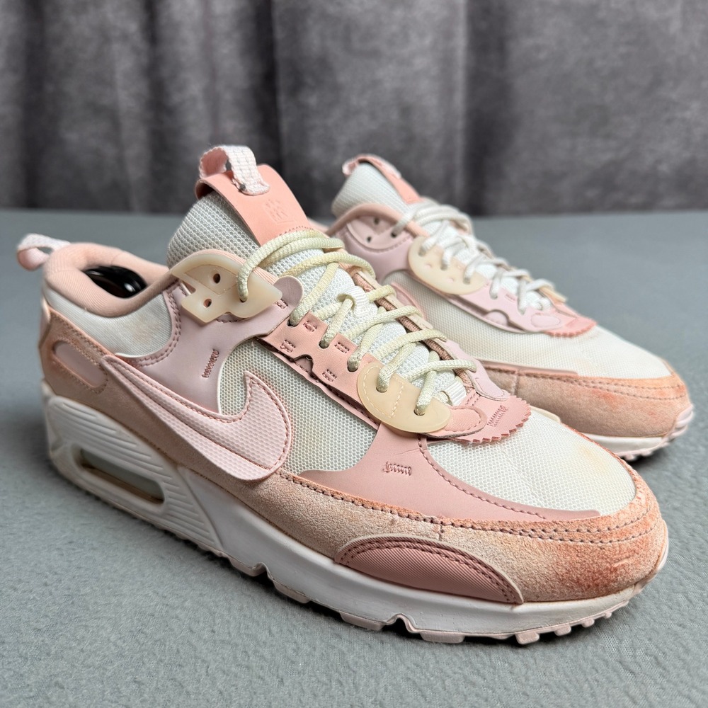 Nike Air Max 90 Futura Womens Pink Cream Suede Sneakers DM9922-101 Size 9.5